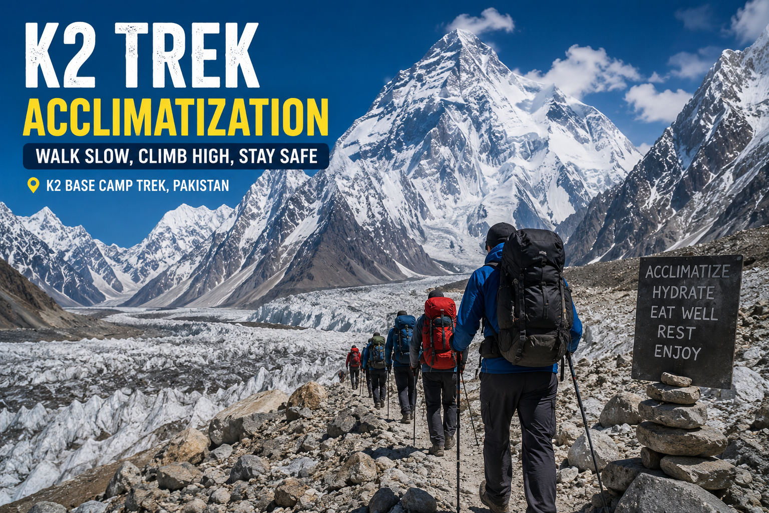 Trekkers acclimatizing during K2 Base Camp Trek in Pakistan